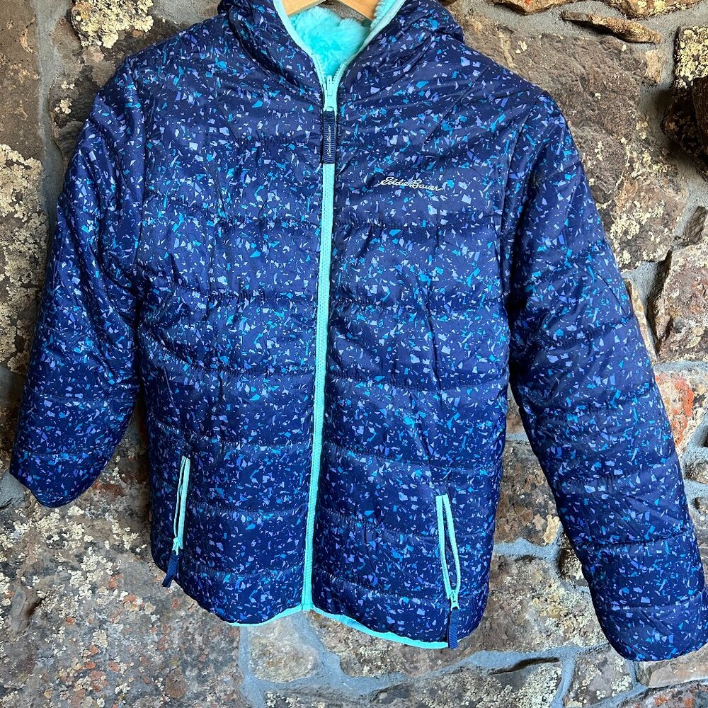 Eddie Bauer Youth Girls Reversible Faux Fur Plush Jacket Blue Size L (14/16)